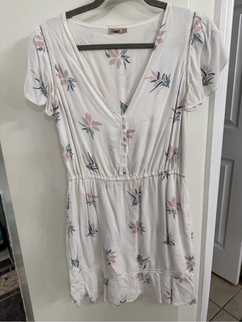 Faherty White Mini Dress with Pink and Blue Floral Print